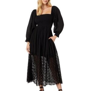 Free People Perfect Storm Smocked Eyelet Long Sleeve Maxi Dress